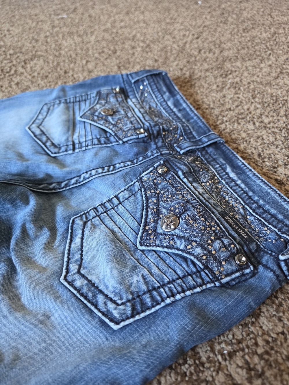 Miss Me Signature Skinny Jeans Blue Embroidered JE8917SR Size 28